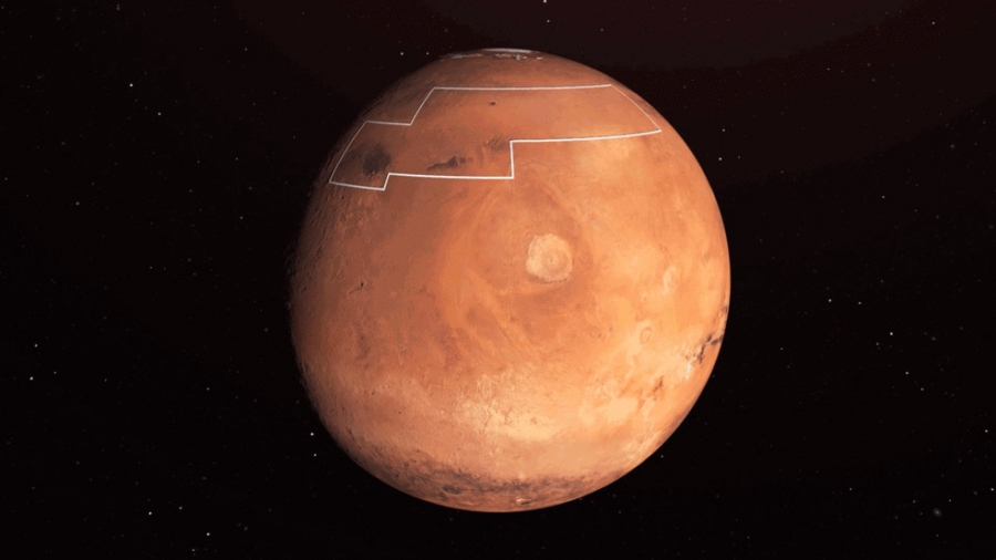 Zone ou la glace d'eau sur mars est proche de la surface